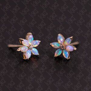 Blossom Stud Earrings Solid Opal 14K Gold Diamond Accents
